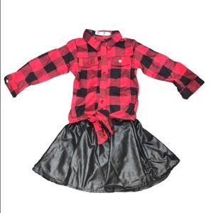 red and black top with skirt set little girls